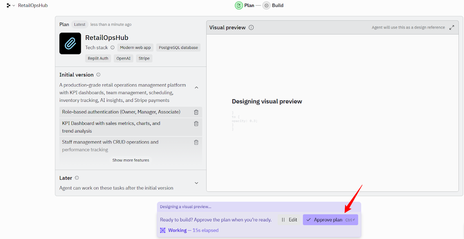 Screenshot: Replit planning phase