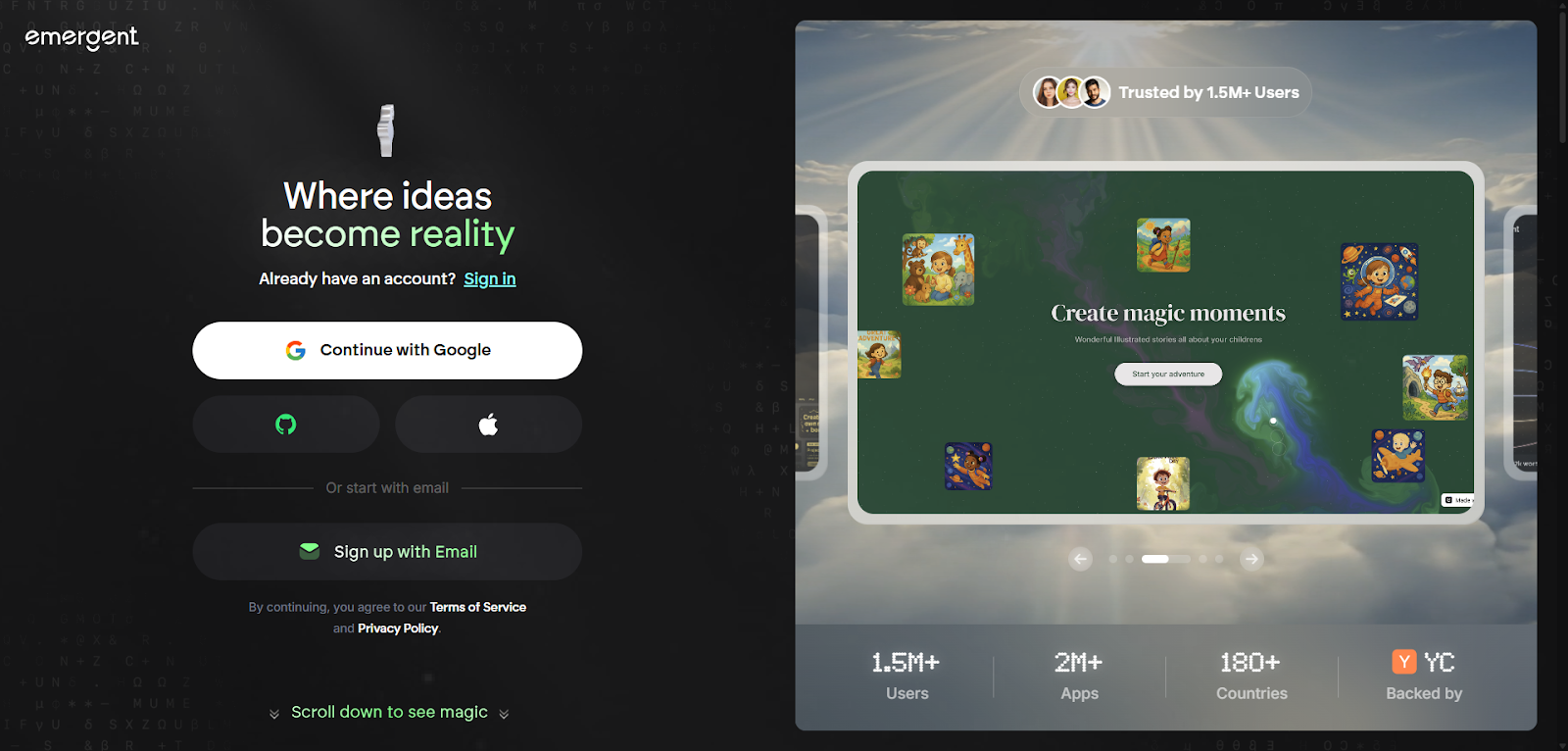 Emergent — sign up screen