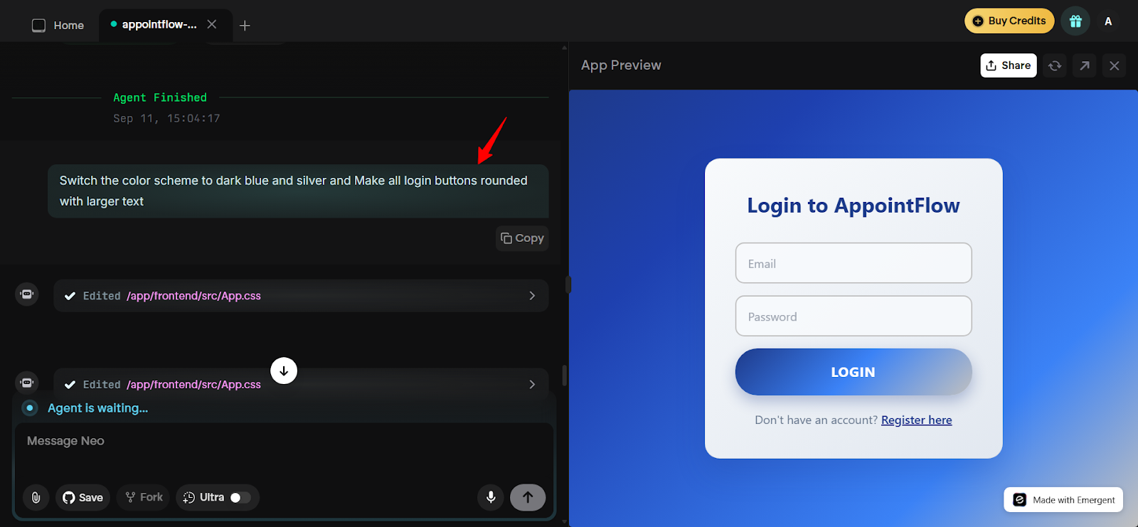 Emergent — ajustes conversacionais na UI
