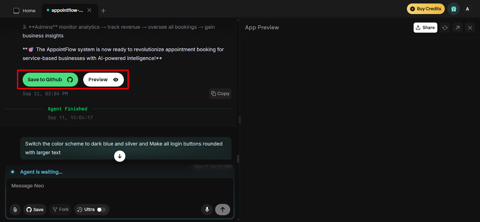 Emergent — controles de preview e deploy