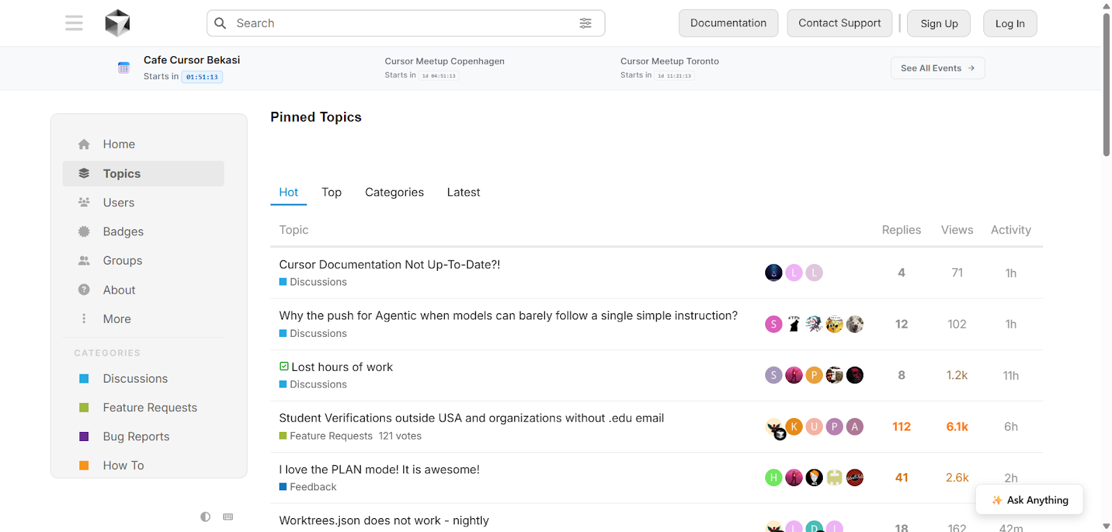 Cursor — atividade no fórum comunitário
