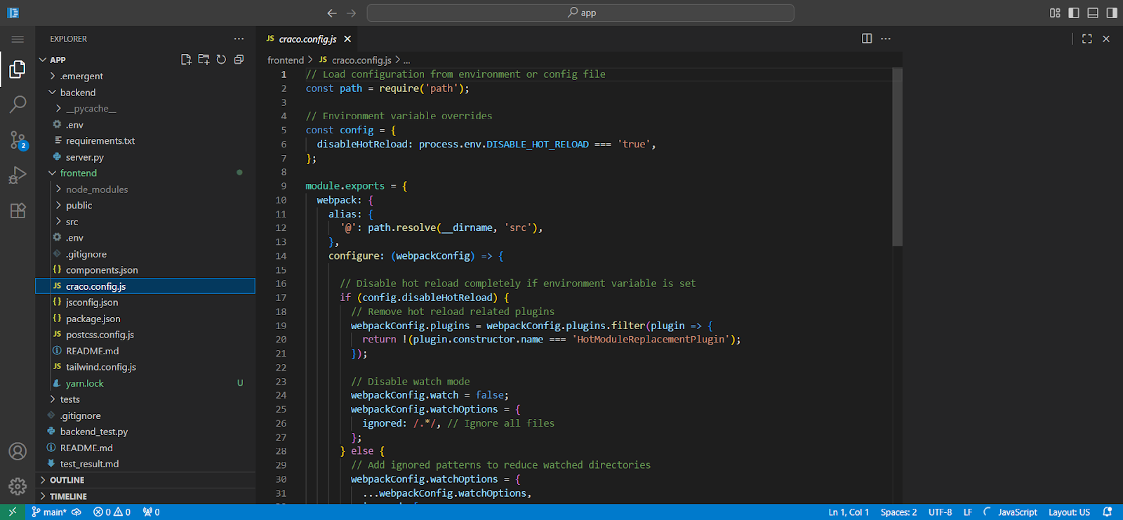 Emergent — project structure and routes in VS Code web