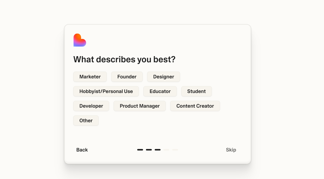 Lovable onboarding – role questions and theme selection