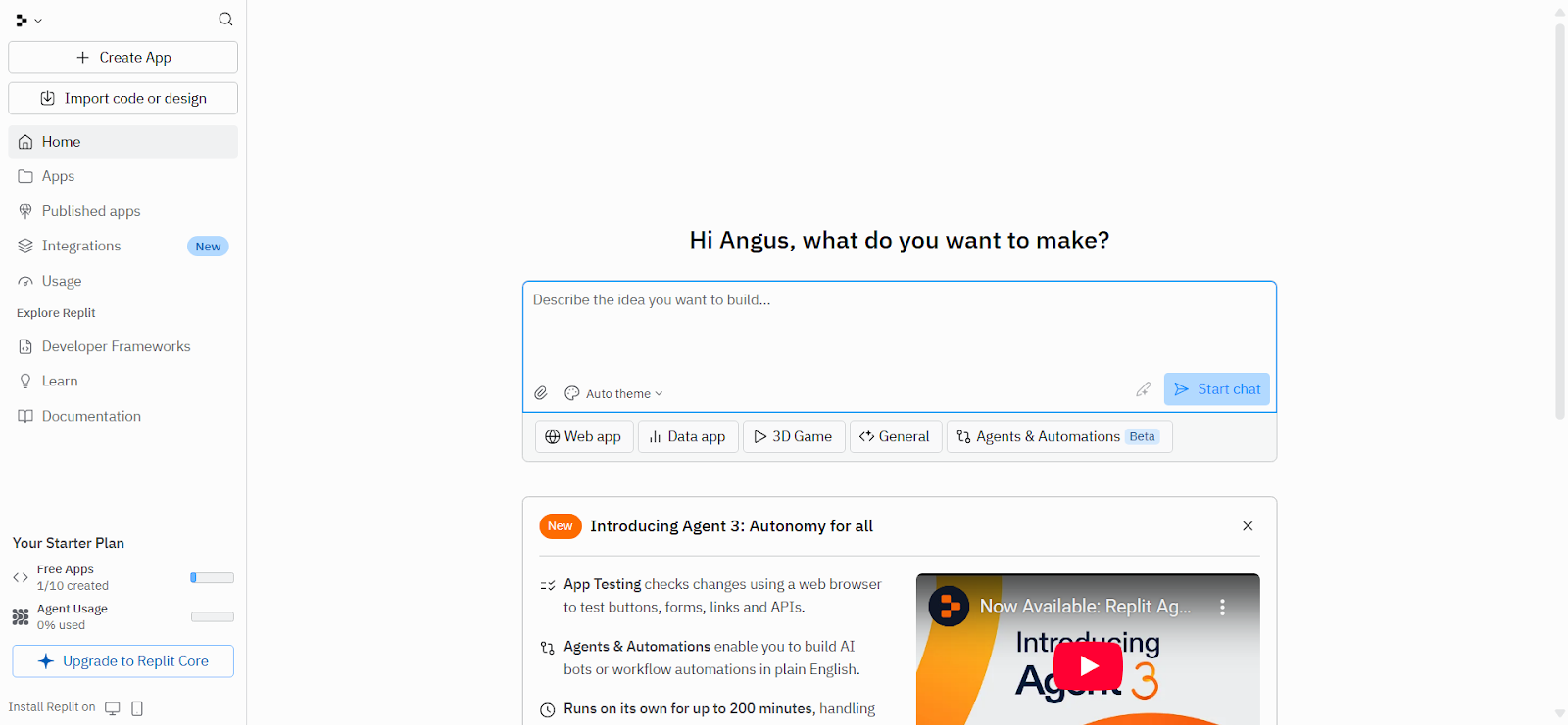 screenshot: replit dashboard overview