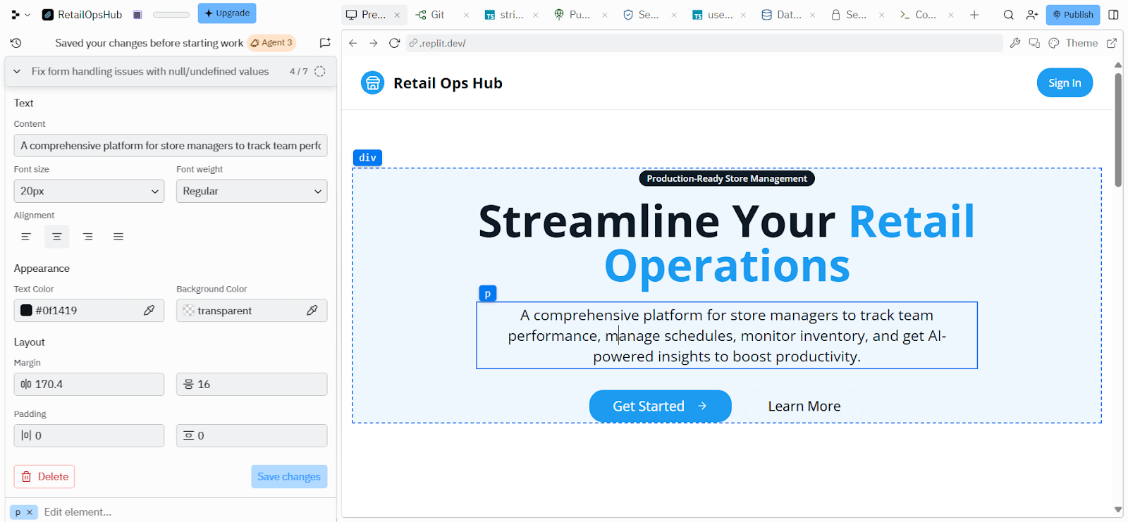 screenshot: replit theme customization