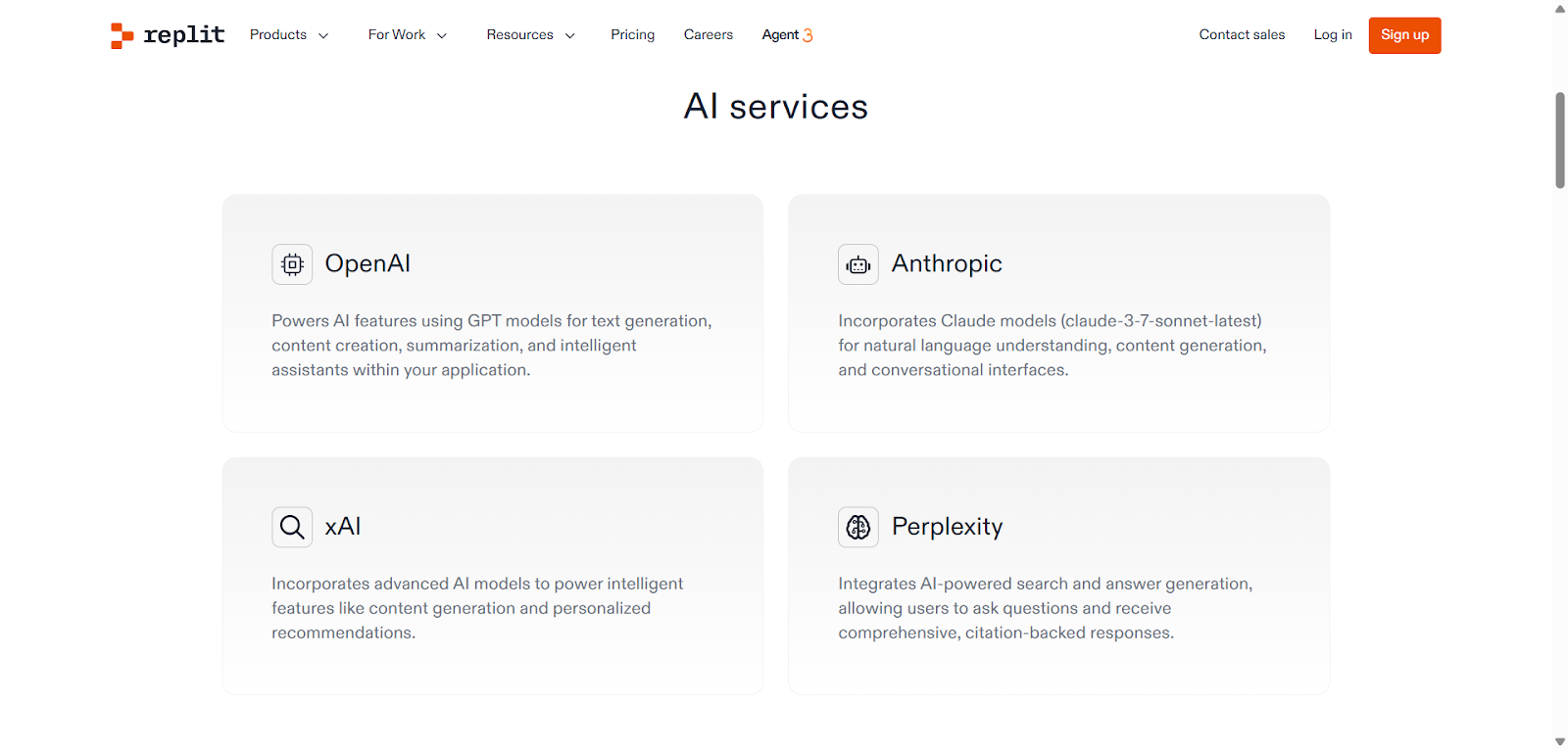 screenshot: replit integrations and connectors