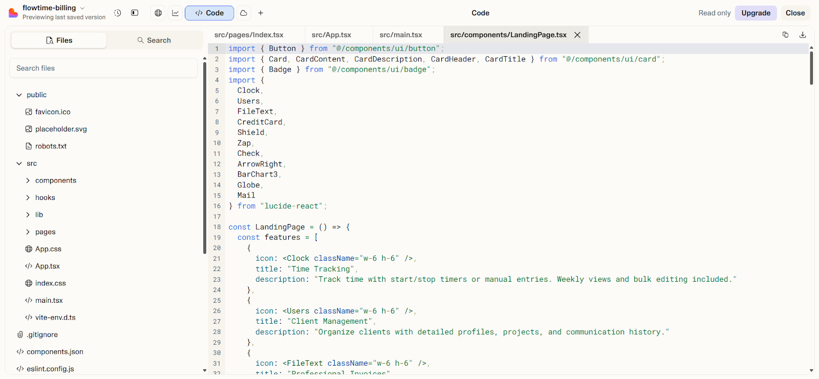 لقطة شاشة: lovable project structure