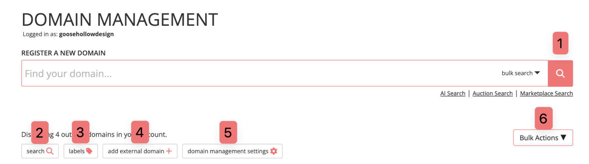 screenshot of the Domain Management page