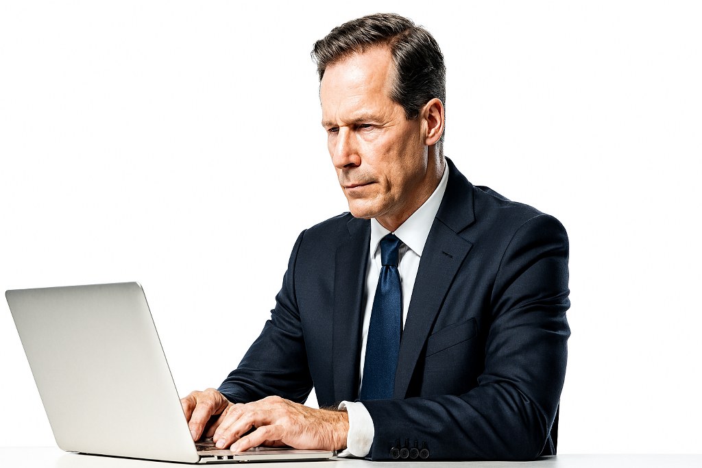 A business executive using a laptop.