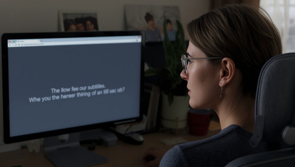 A deaf viewer reading subtitles on video.