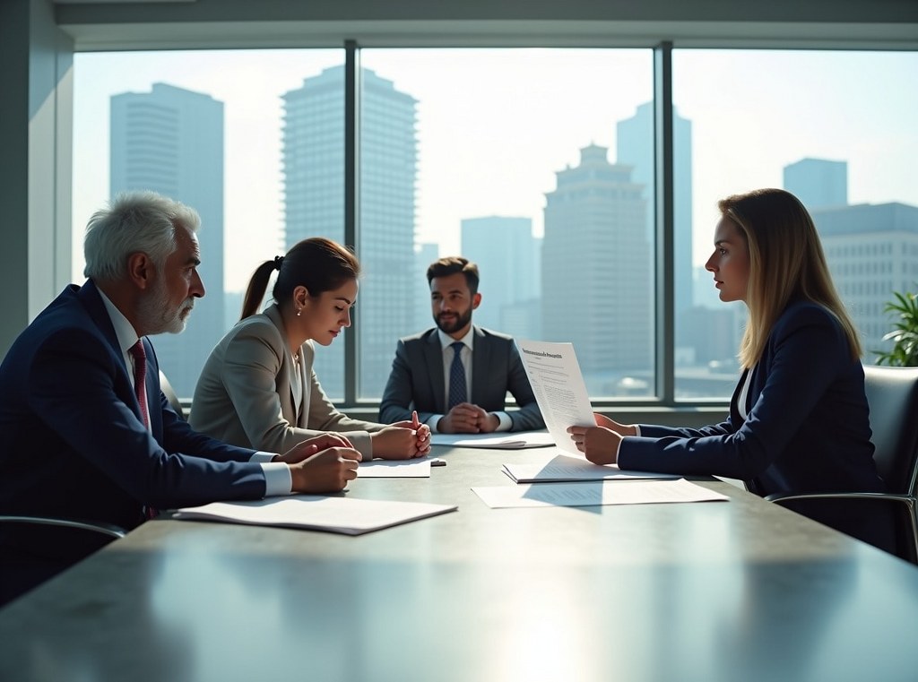 A diverse team of government procurement officers reviews an Accessibility Conformance Report in a modern office.