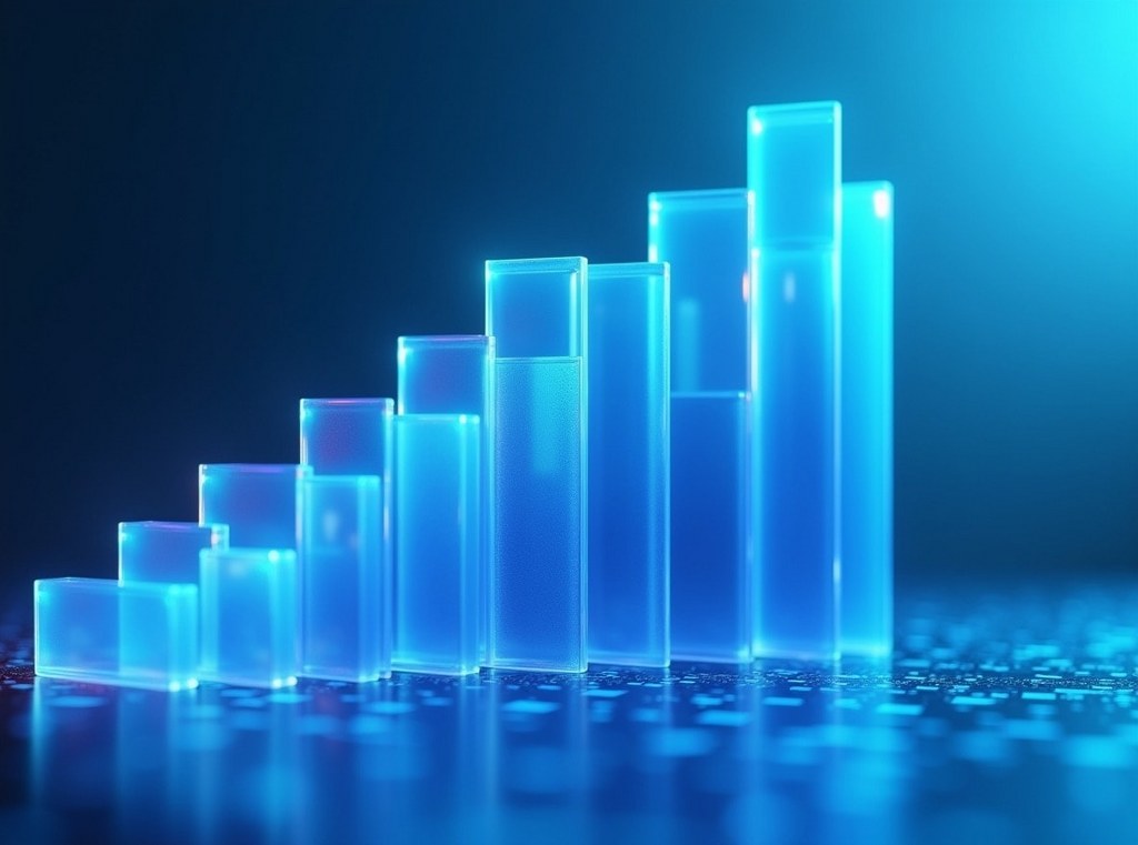 A dynamic 3D chart with glowing bars fluidly scaling up and down to represent resource flexibility.