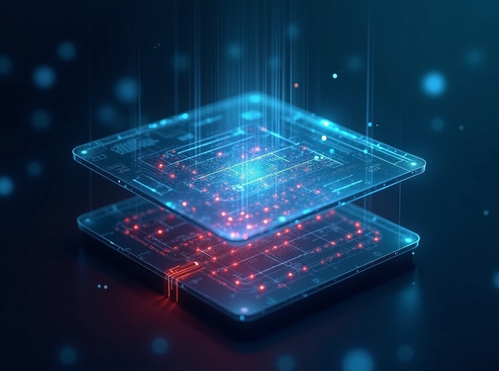 A holographic magnifying glass inspects data at the application layer, filtering out malicious code.
