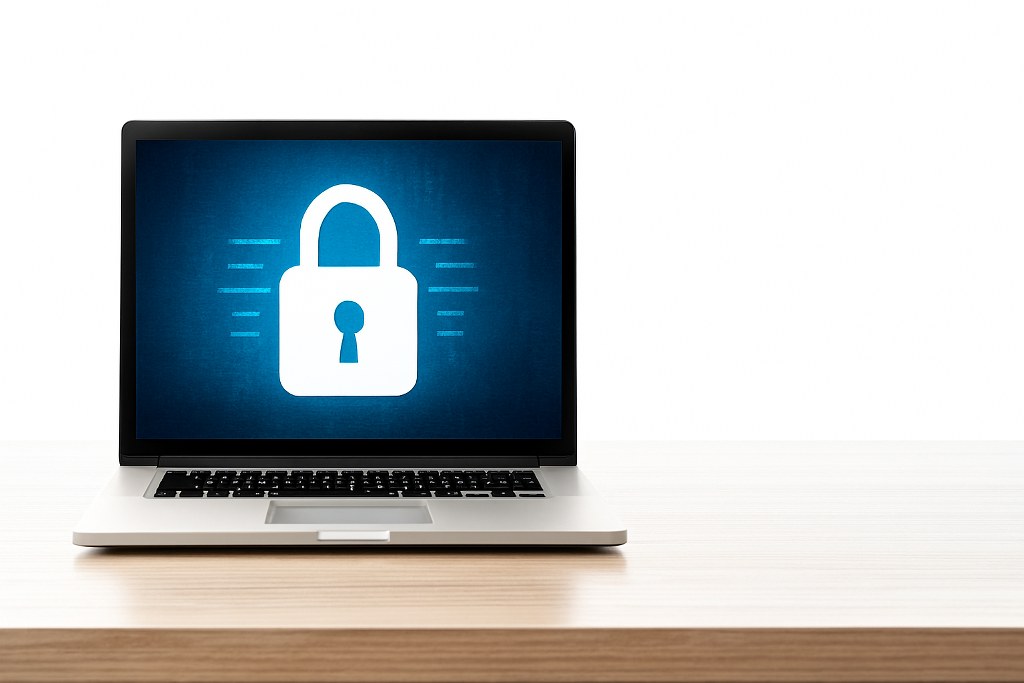A laptop with a padlock on the screen.