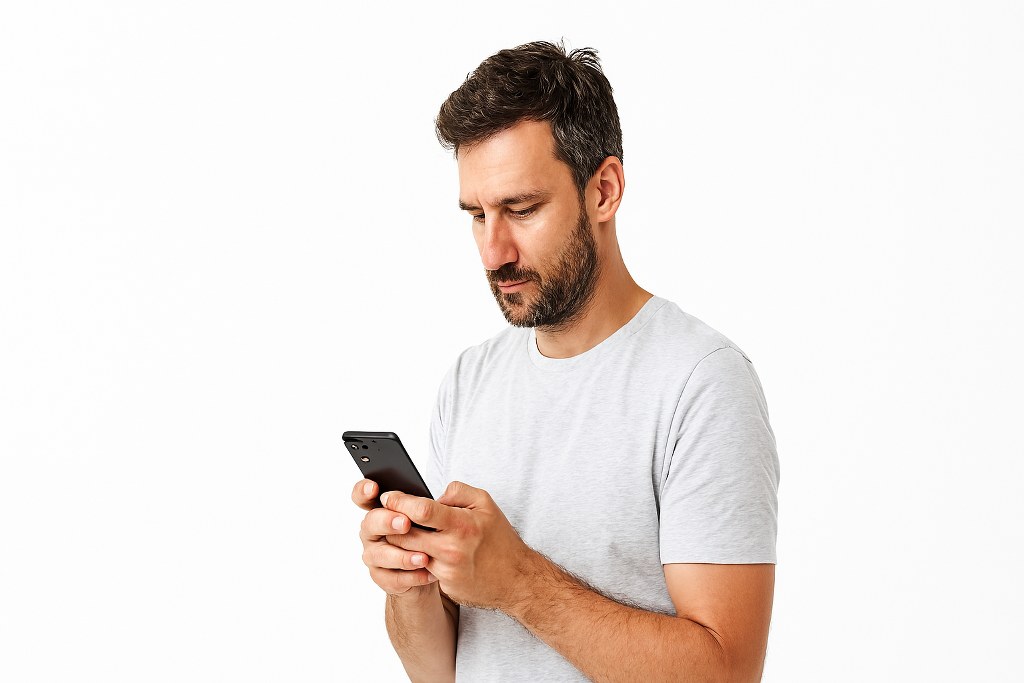 A man scrolling his phone.
