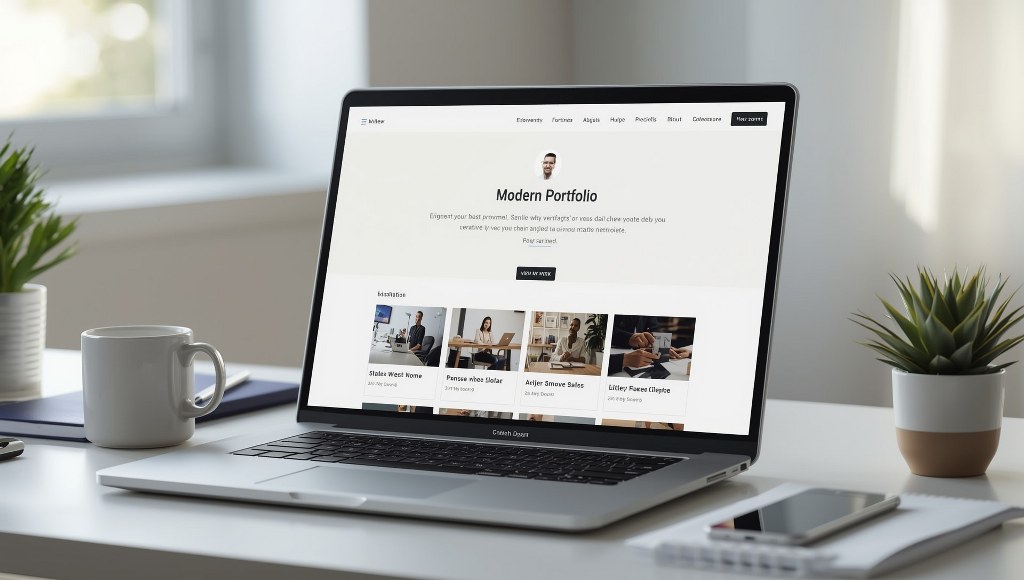 A modern portfolio website displayed on a laptop or desktop computer.