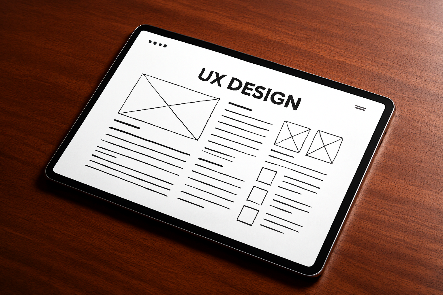 A tablet showing UX design illustration.
