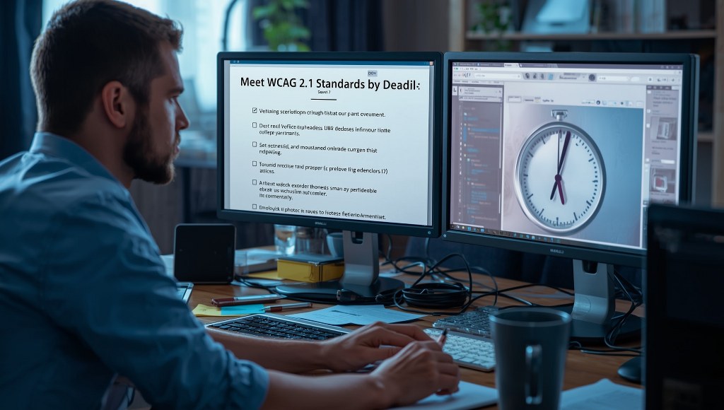 A web developer reviewing a checklist titled