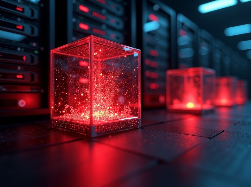 An abstract image of server cubes where one user's excessive activity negatively impacts neighboring users' performance.