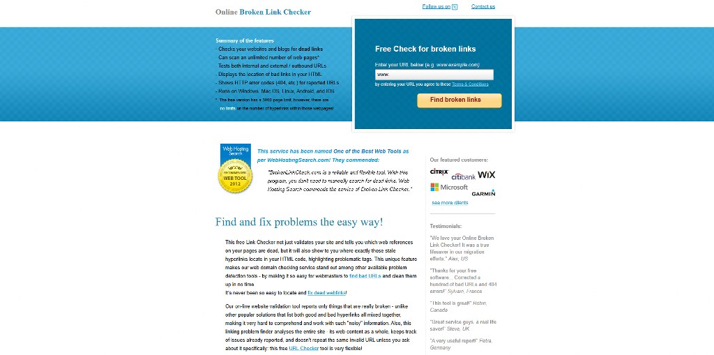 Broken Link Checker's homepage.