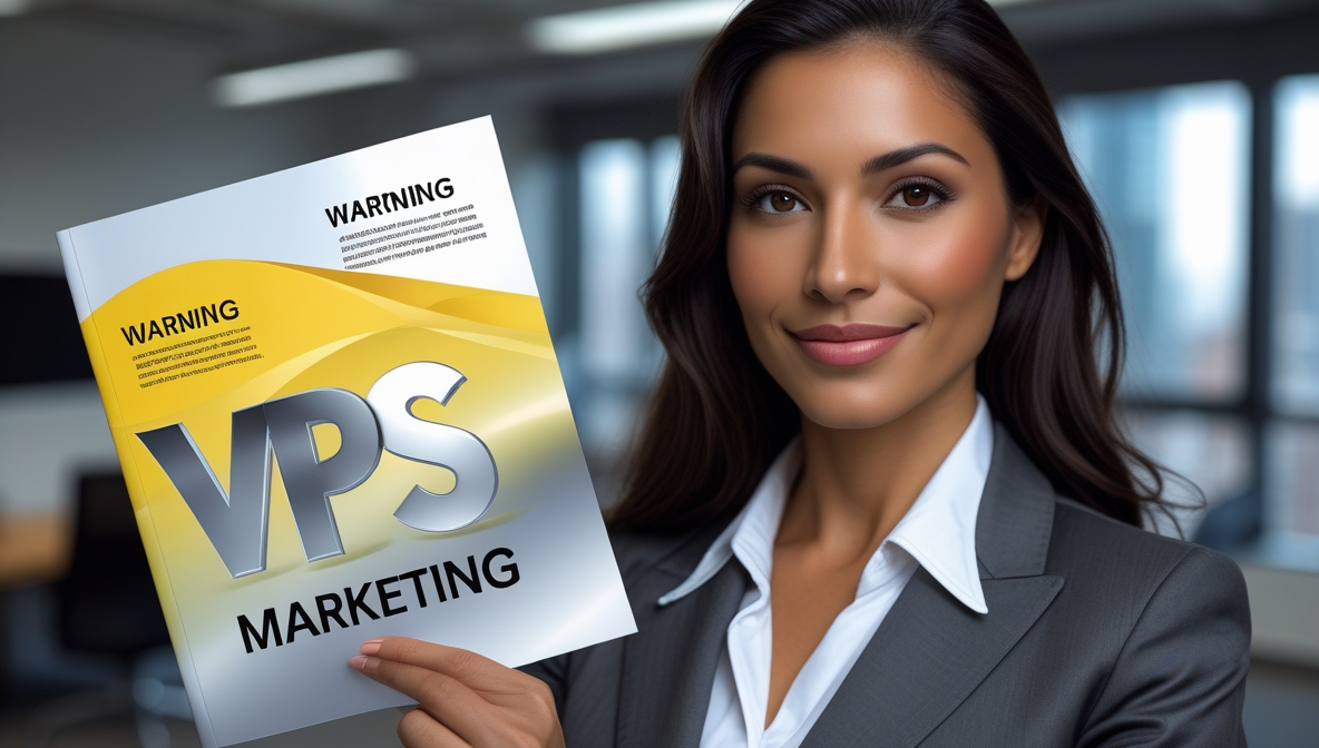 Businesswoman presenting VPS marketing warning document