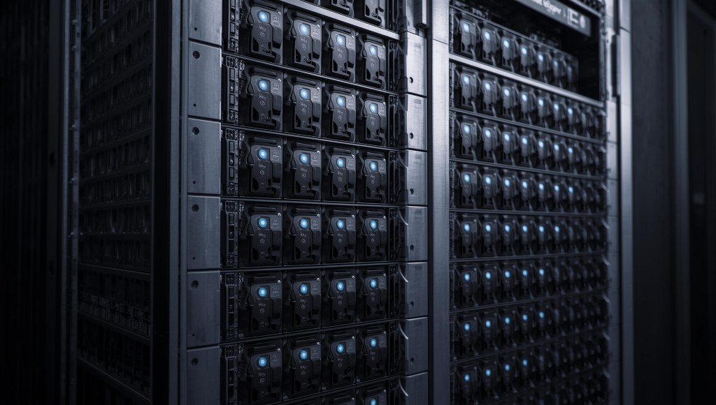 Close-up of a storage server showing multiple drive bays.
