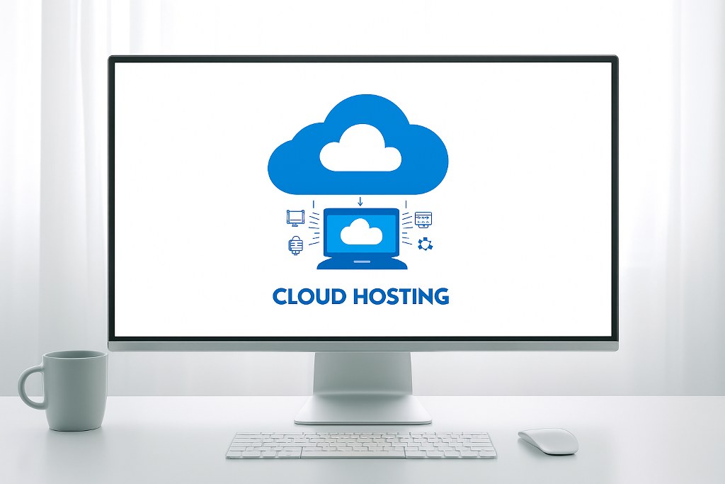 Cloud hosting on a computer.