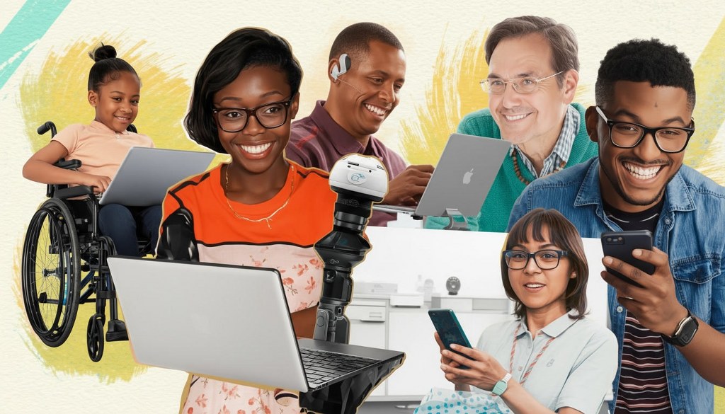 Collage of people around the world engaging with an accessible website