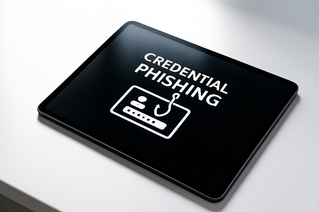 Credential phishing on a tablet.
