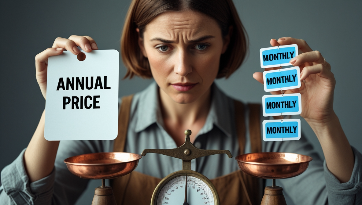 Customer weighing annual price against multiple monthly payments