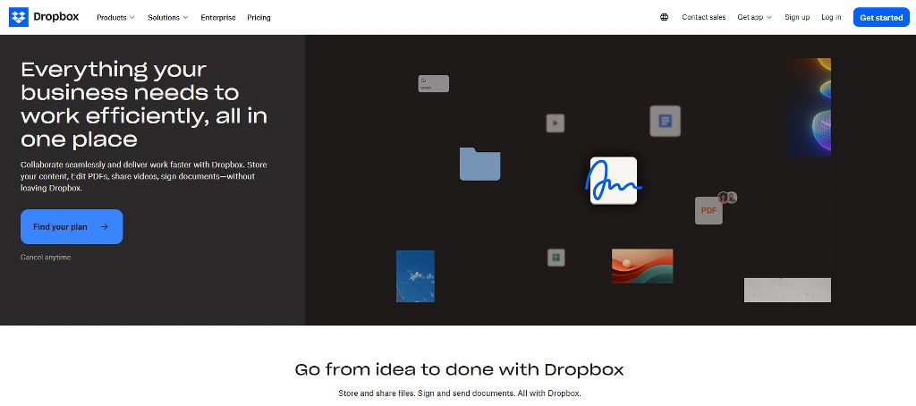 Dropbox's website homepage.