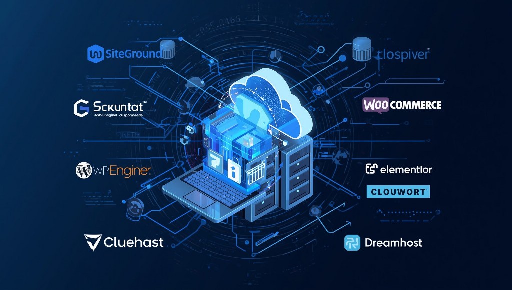 E-commerce website hosted on servers with provider's logos.