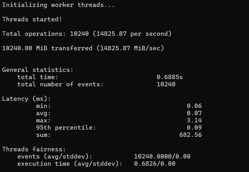 Memory Performance WRITE Test Result