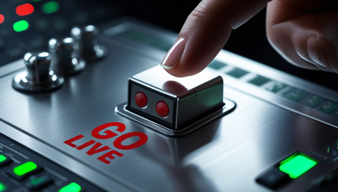 Finger pressing go live button on server control panel