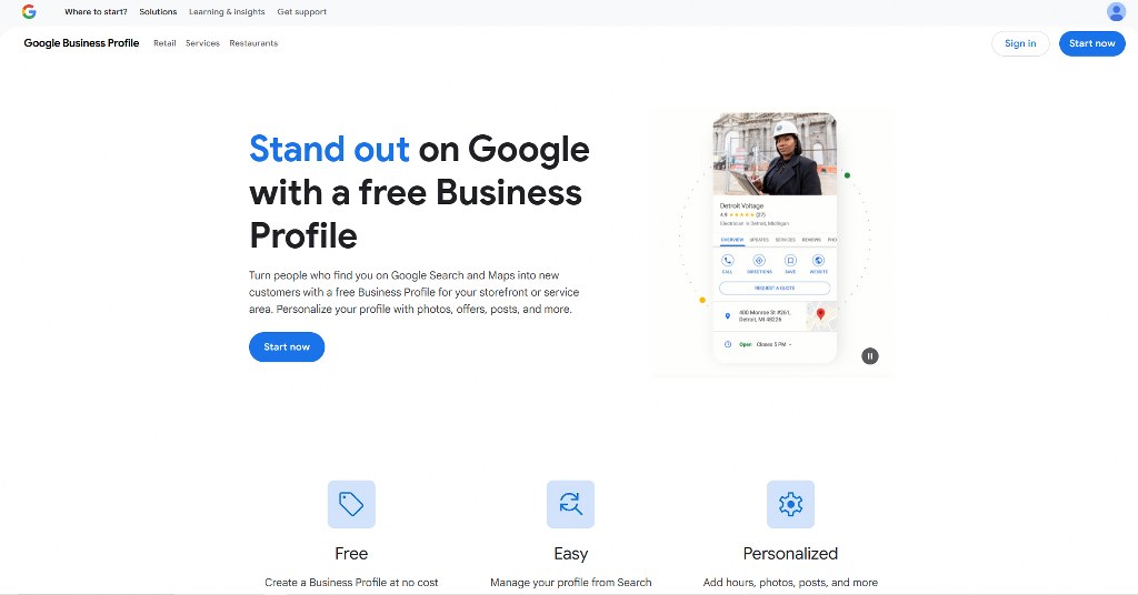 Google Business Profile's website.