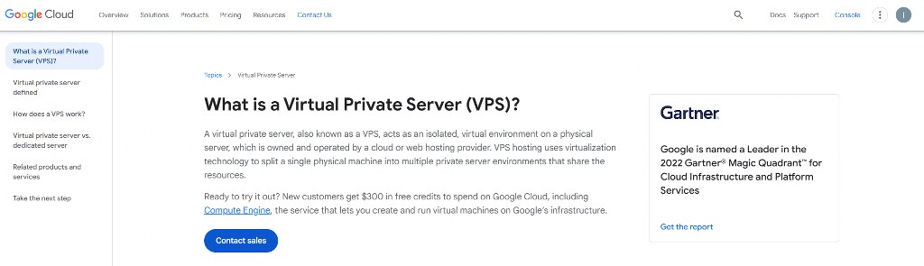 Google Cloud VPS page.