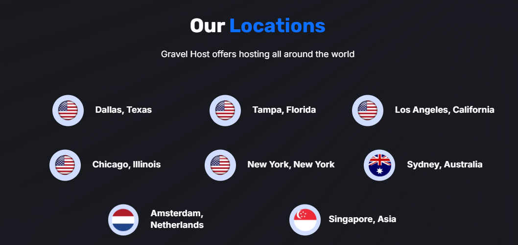 screenshot of Gravel Host server locations
