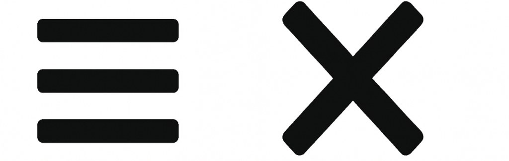Hamburger menu icons before and after being clicked.