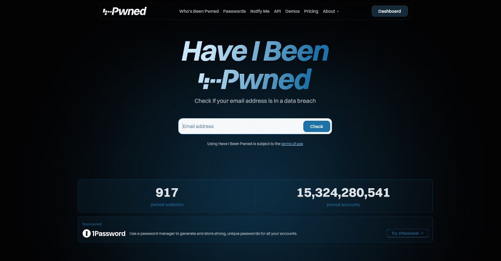 Have I Been Pwned's website homepage.
