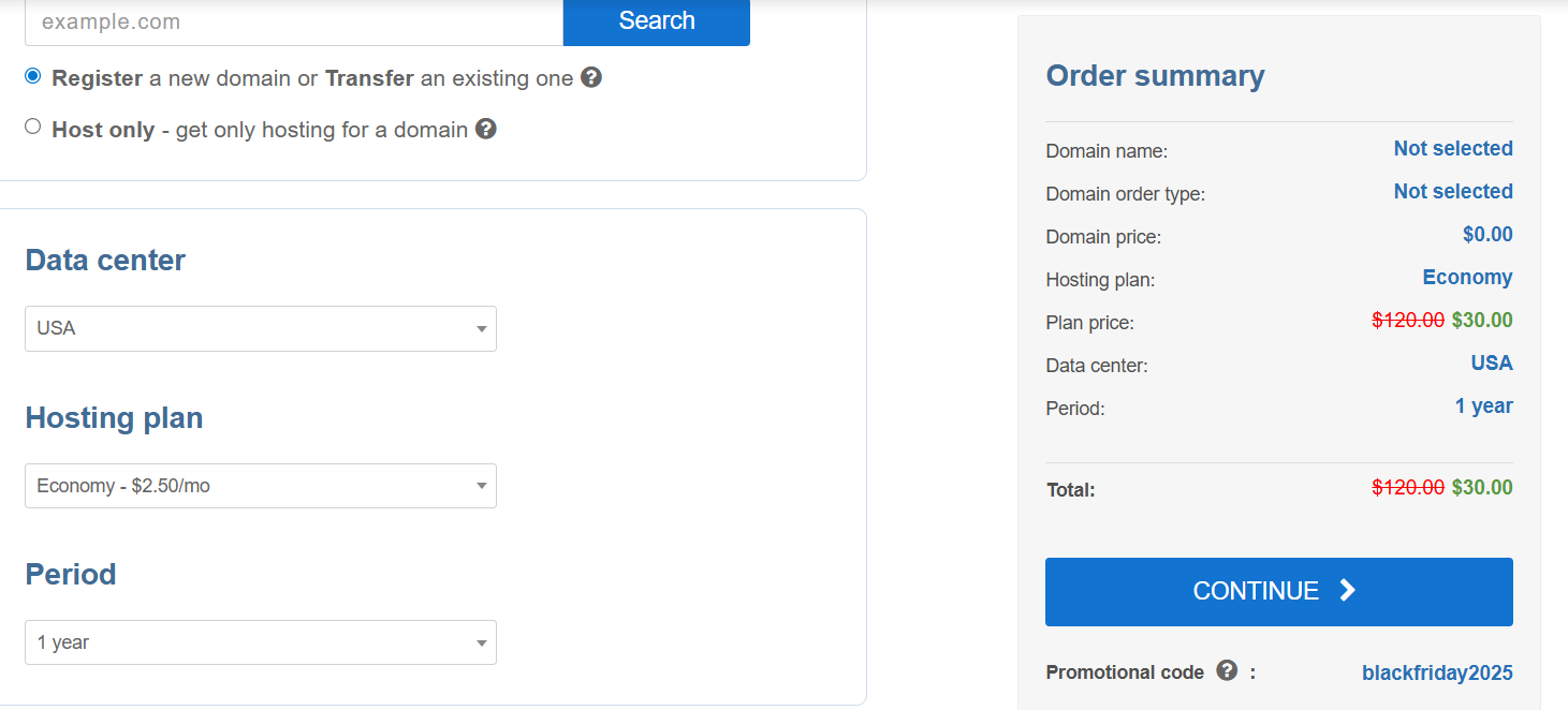 screenshot of ICDSoft hosting plan configurations