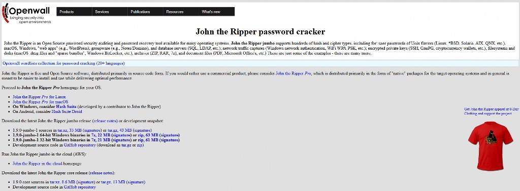 JTR password cracker's download page on the Openwall website.