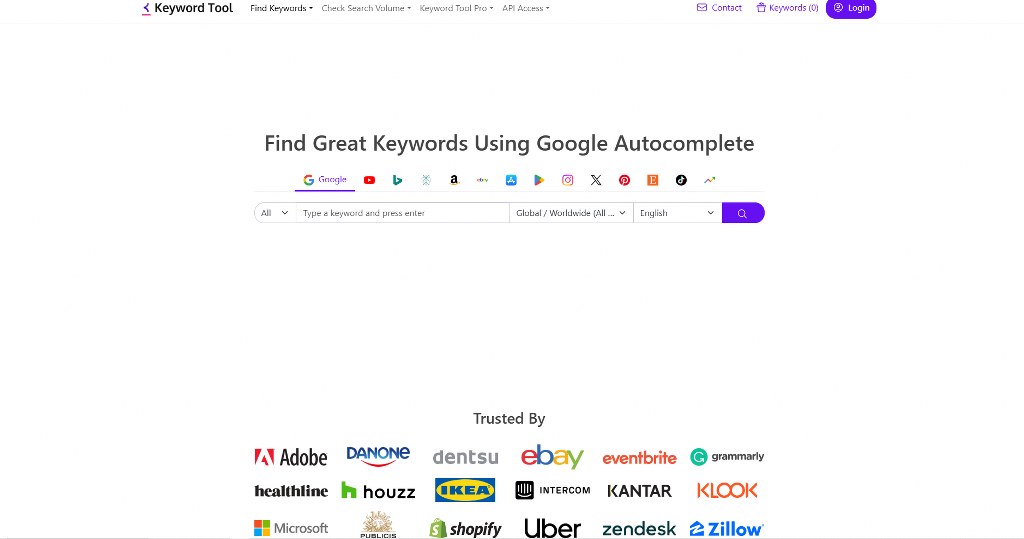 KeywordTool.io homepage.