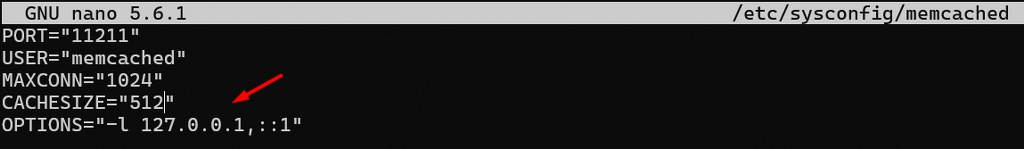 Memcached configuration file showing cache size and connection limits on Linux server