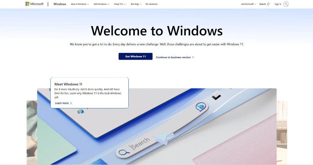 Microsoft Windows homepage.