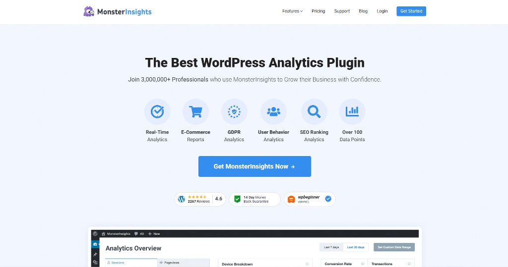 Monster Insights website homepage.