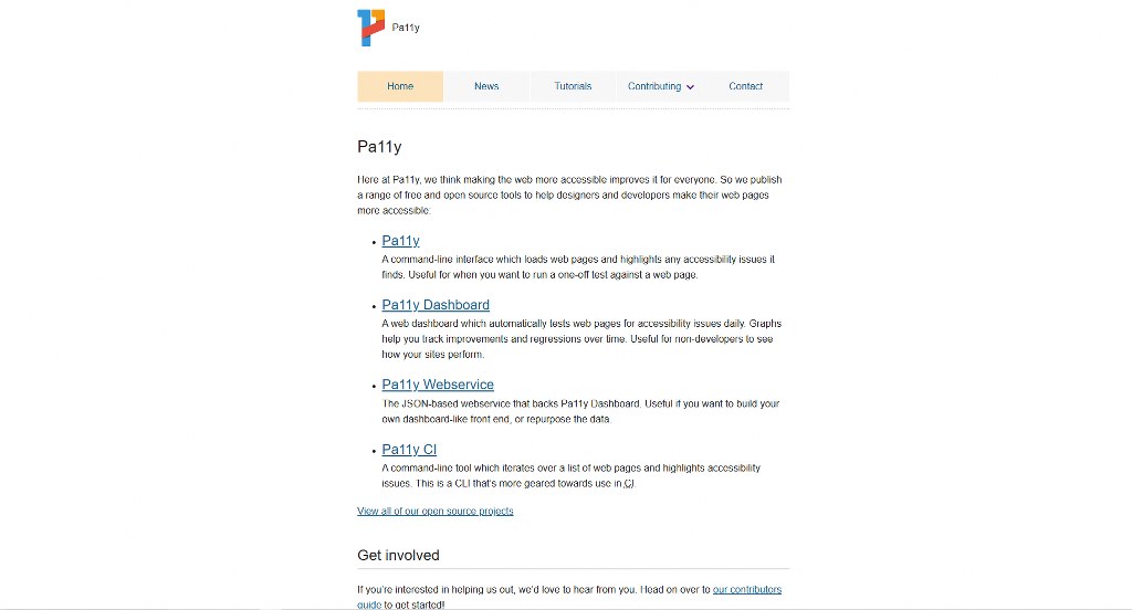 Pa11y's homepage.