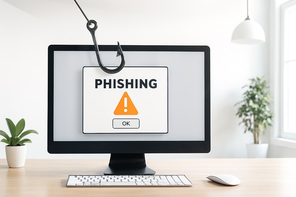 Phishing illustration on a computer.