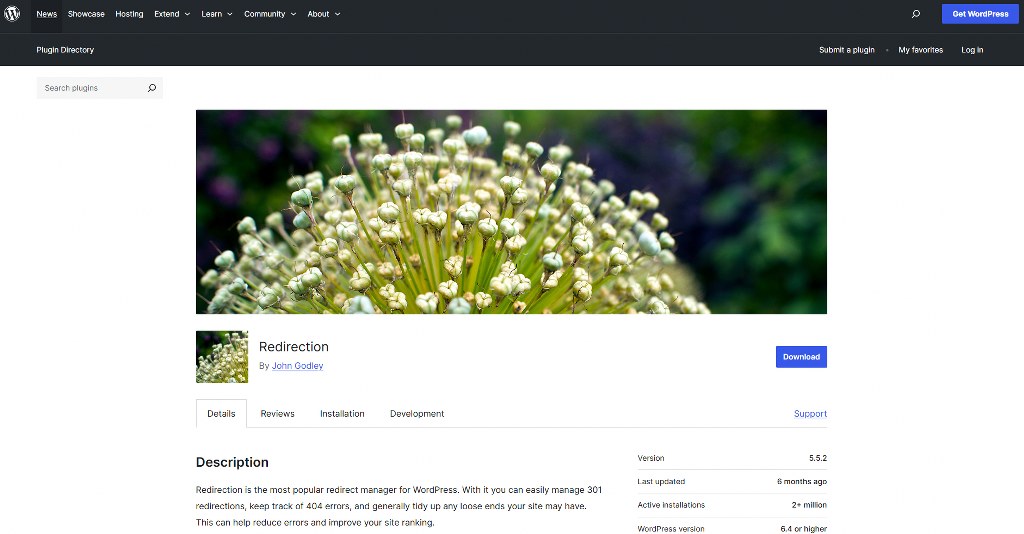 Redirection's WordPress page.