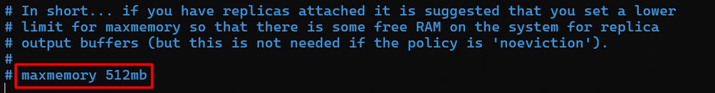 Redis memory configuration showing maxmemory limit set for VPS optimization