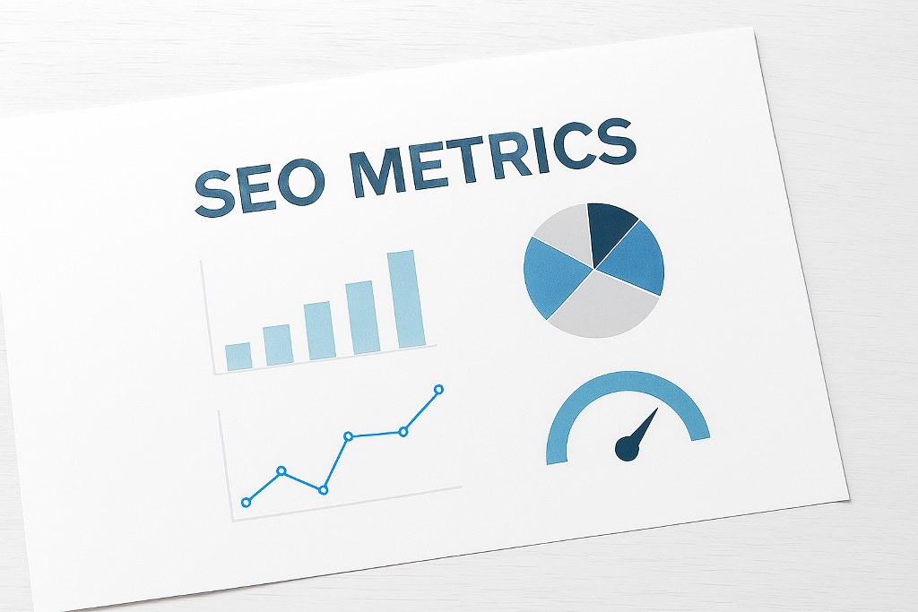 SEO metrics on a piece of paper.